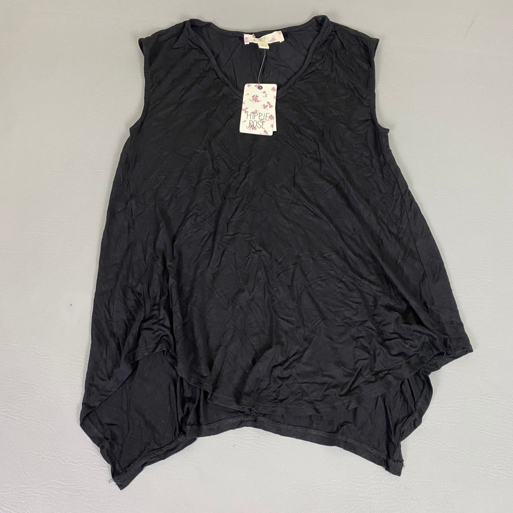 Hippie Tank Top Tunic Women's Size Small Rose Black Sharkbite Sleeveless NWT